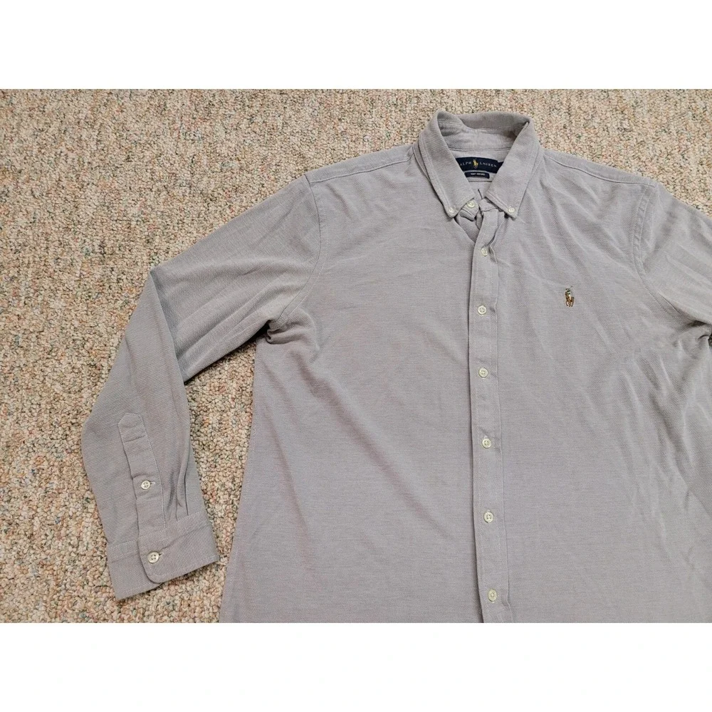 Ralph Lauren Shirt Mens XL Grey Knit Oxford Button Down Long Sleeve Flesh‎ Pony